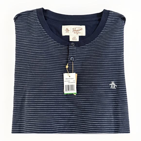 Original Penguin Henley Shirt Mens XL Blue Long Sleeve Casual Travel Pullover - Picture 1 of 7